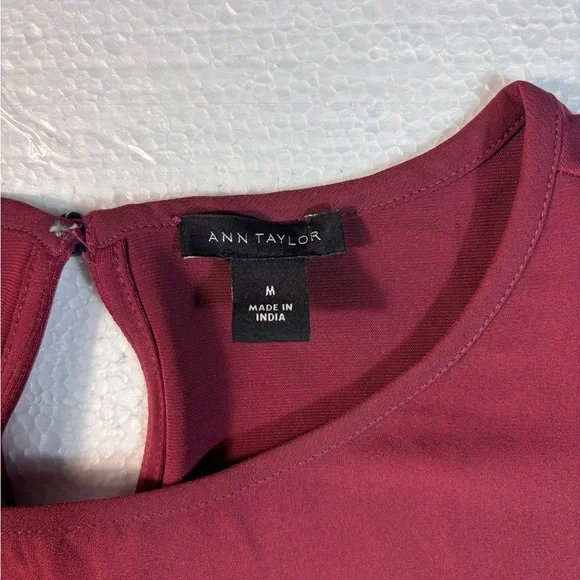 Ann Taylor Burgundy Blouse with Embroidered puff sleeves size M - Picture 3 of 7